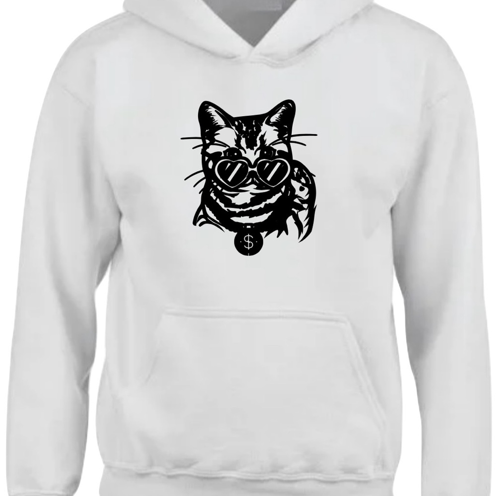Stylish Cat Hoodie - White
